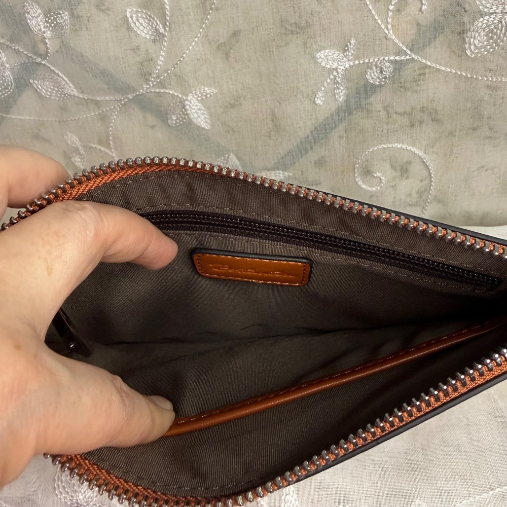 Bostanten Brown genuine leather clutch travel bag with wristlet attachable strap - Picture 7 of 12